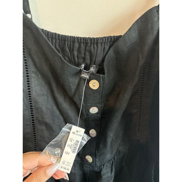NWT Madewell Sleeveless Wide-Leg Jumpsuit in 100% Linen Black 14 *Broken Zipper* - Picture 8 of 10